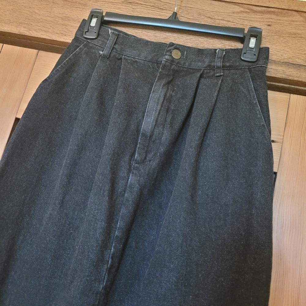 Vintage WEAR Black Heavy Denim Midi Pencil Straight Skirt W26" Casual Cotton